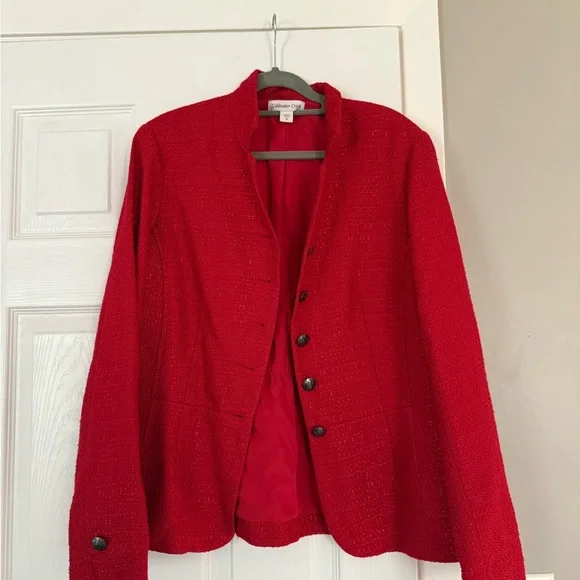 Coldwater Creek Red Blazer Jacket Button Detail Military Holiday Christmas - Picture 1 of 9